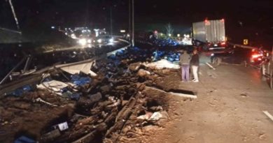 Carreta carregada com cerveja tomba na BR-381 em Nova União e motorista fica ferido