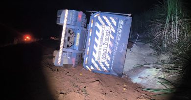 Caminhão tomba na MGC-455 em Planura e para fora da pista