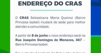 Atenção: atendimentos no CRAS Sebastiana Maria Queiroz (Princesa Isabel)
