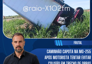 Caminhão capota na MG-255 após motorista tentar evitar colisão em trecho de obras Caminhão capota na MG-255 após motorista tentar evitar colisão em trecho de obras