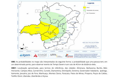 Frutal entra em alerta para temporais com risco de granizo e ventos fortes nesta quinta-feira